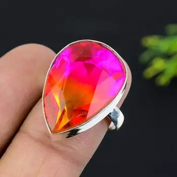 Кольцо из стерлингового серебра 925 пробы с натуральным двухцветным турмалином, размер 7,5 N4y81