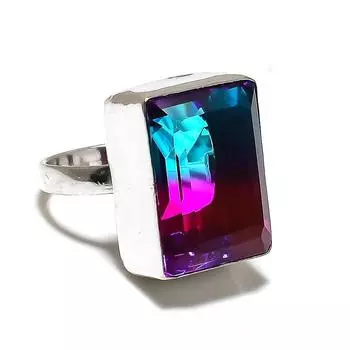 Кольцо из стерлингового серебра 925 пробы с натуральным двухцветным турмалином ручной работы, размер 7,5 O1V73