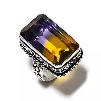 Кольцо из стерлингового серебра 925 пробы с натуральным двухцветным турмалином ручной работы, размер 7,5 a0w82