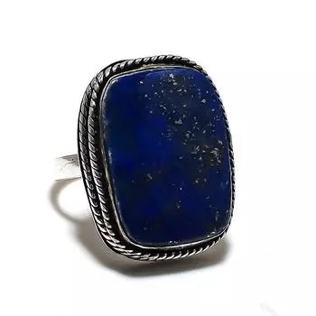 Кольцо из стерлингового серебра 925 пробы с натуральным лазуритом ручной работы, размер 9 V0M31