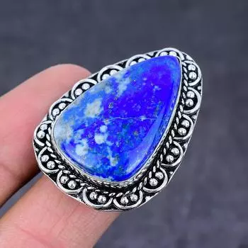 Кольцо из стерлингового серебра 925 пробы с натуральным лазуритом ручной работы, размер 9,5 H2m29
