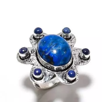 Кольцо из стерлингового серебра 925 пробы с натуральным лазуритом ручной работы, размер 11 Z3K15