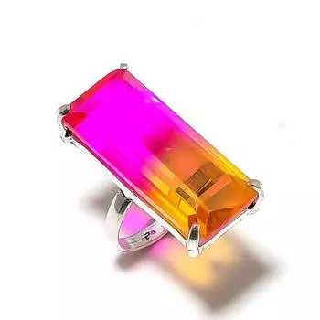 Кольцо из стерлингового серебра 925 пробы с натуральным двухцветным турмалином, размер 6,5 W1a25