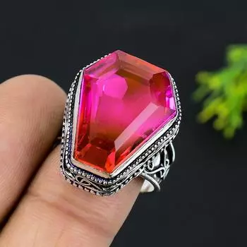 Кольцо из стерлингового серебра 925 пробы с натуральным двухцветным турмалином, размер 9 r8N08