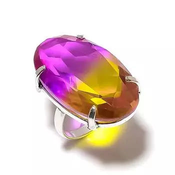 Кольцо из стерлингового серебра 925 пробы с натуральным двухцветным турмалином, размер 4 I3y01