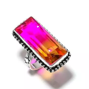 Кольцо из стерлингового серебра 925 пробы с натуральным двухцветным турмалином ручной работы, размер 7,5 l9K73