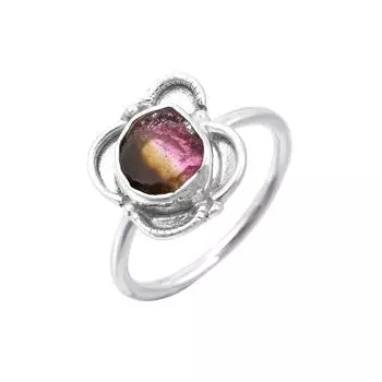 Кольцо из стерлингового серебра 925 пробы с натуральным необработанным трехцветным турмалином 6,5, подарок США 6.5 US