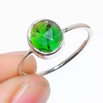 Кольцо из стерлингового серебра 925 пробы с натуральным зеленым турмалином огранки «роза», размер 7, США 7 US