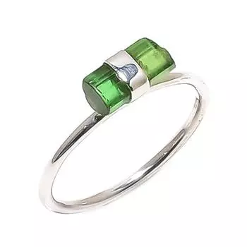 Кольцо из стерлингового серебра 925 пробы с натуральным зеленым турмалином-карандашом, размер 7, США 7 US