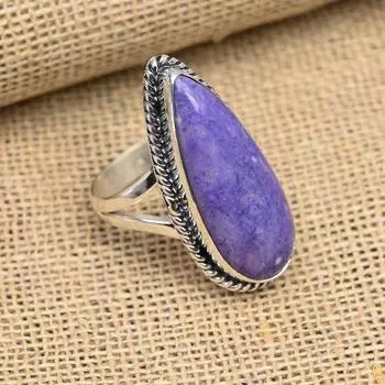 Кольцо из стерлингового серебра 925 пробы с драгоценным камнем чароит ручной работы на Рождество 4 синий