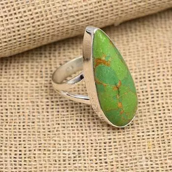 Кольцо из стерлингового серебра 925 пробы с зеленым медным бирюзовым драгоценным камнем ручной работы для свадебного подарка 4 зелёный