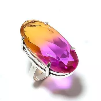 Кольцо из стерлингового серебра 925 пробы с натуральным двухцветным турмалином, размер 8,5 i2L69