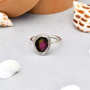 Кольцо из стерлингового серебра 925 пробы, двухцветное, зеленый, розовый, с турмалином, 8, подарок США 8 US