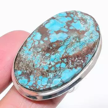 Кольцо из стерлингового серебра 925 пробы с натуральным тибетским бирюзовым камнем, размер 8,5 L8n12