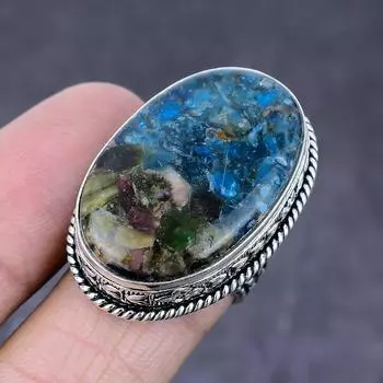 Кольцо из стерлингового серебра 925 пробы с натуральным арбузным турмалином ручной работы, размер 7,5 o4Q31