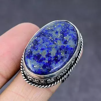 Кольцо из стерлингового серебра 925 пробы с натуральным лазуритом ручной работы, размер 7 P4d18