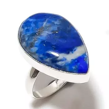 Кольцо из стерлингового серебра 925 пробы с натуральным лазуритом ручной работы, размер 8 F5E24