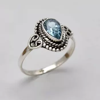 Кольцо из стерлингового серебра 925 пробы с голубым топазом, женское кольцо с грушевым камнем Handamde 4 небесно-голубой