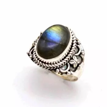 Кольцо из стерлингового серебра 925 пробы с лабрадором, мужское кольцо с печаткой ручной работы из натурального драгоценного камня 4 серый