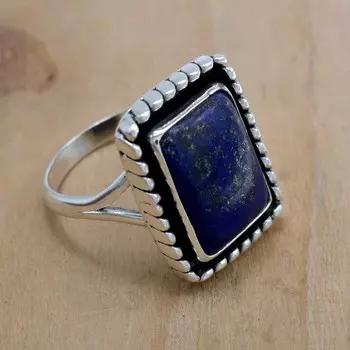 Кольцо из стерлингового серебра 925 пробы с лазуритом, кольцо ручной работы с натуральным драгоценным камнем 4 синий