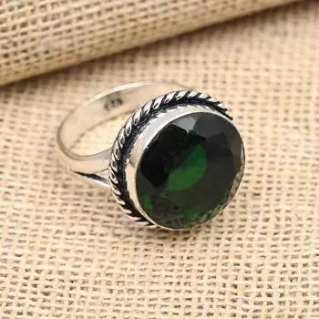 Кольцо из стерлингового серебра 925 пробы с хром-диопсидом и драгоценным камнем для женщин 4 зелёный