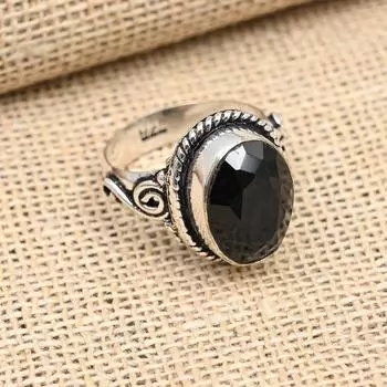 Кольцо из стерлингового серебра 925 пробы с черной шпинелью и драгоценным камнем ручной работы для нее 4 чёрный