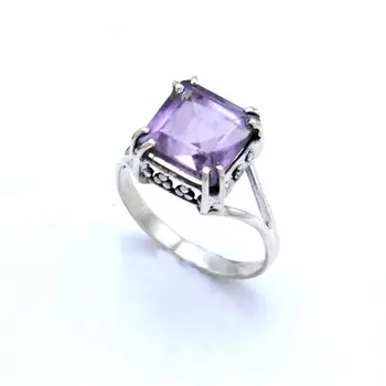 Кольцо из стерлингового серебра 925 пробы с аметистом, женское кольцо ручной работы в стиле бохо с драгоценными камнями 4 фиолетовый