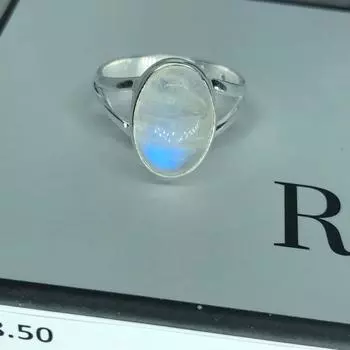 Кольцо из стерлингового серебра 925 пробы с блестящим овальным лунным камнем и натуральным драгоценным камнем в подарочной упаковке 14.05 MM белый