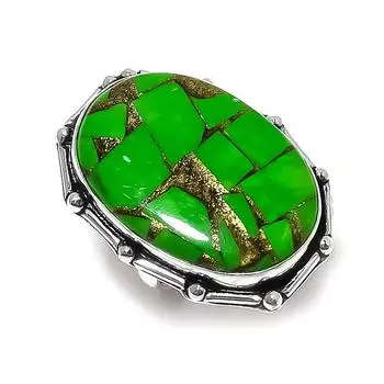 Кольцо из стерлингового серебра 925 пробы с натуральным медно-зеленым бирюзовым камнем, размер 9 v5N51