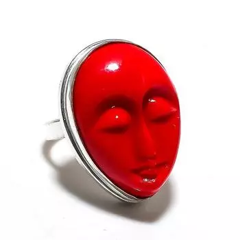 Кольцо из стерлингового серебра 925 пробы с натуральным итальянским красным кораллом, размер 6,5 q6K14