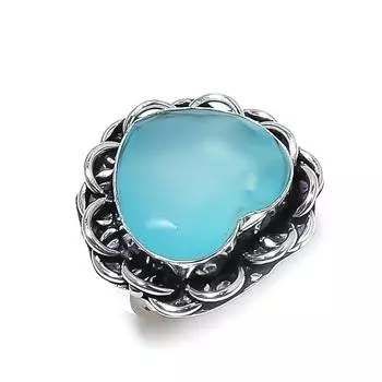 Кольцо из стерлингового серебра 925 пробы с натуральным водным халцедоном ручной работы, размер 8 q0h52