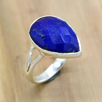 Кольцо из стерлингового серебра 925 пробы с лазуритом, ювелирные изделия из драгоценного камня груша 4 синий