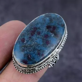 Кольцо из стерлингового серебра 925 пробы с натуральным рубином и фукситом ручной работы, размер 7 Z7P47