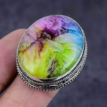 Кольцо из стерлингового серебра 925 пробы с натуральным радужным солнечным кварцем и драгоценным камнем ручной работы S.7 K5z23