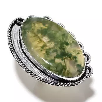 Кольцо из стерлингового серебра 925 пробы с натуральным моховым агатом ручной работы, размер 8 i5O97