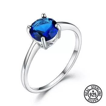 Кольцо из стерлингового серебра 925 пробы, круглые кольца-пасьянсы с нано-синим сапфиром для женщин, подарки, классические свадебные ювелирные украшения 7