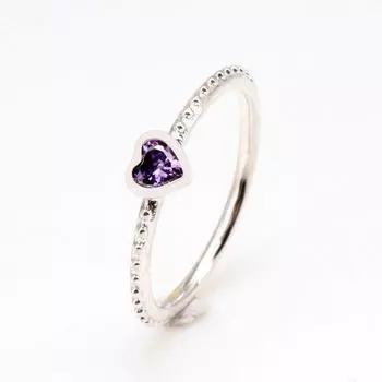 Кольцо из стерлингового серебра 925 пробы с блестящим сердцем фиолетового цвета с кристаллами для женщин, подарок на свадьбу, модные украшения 5