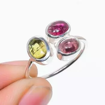 Кольцо из стерлингового серебра 925 пробы с натуральным желтым розовым турмалином, размер 7 (США), подарок 7 US