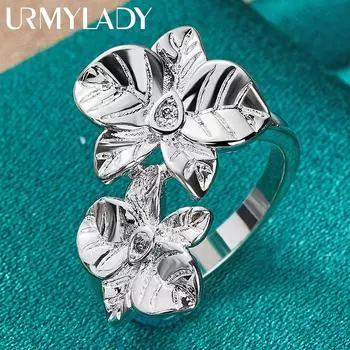 Кольцо из стерлингового серебра 925 пробы с двойным цветком 7, 8, 9, 10 для женщин, очаровательные ювелирные изделия 7