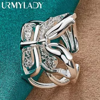 Кольцо из стерлингового серебра 925 пробы с бабочкой и цирконом для женщин, свадебное очарование, модные простые ювелирные изделия Resizable