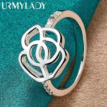 Кольцо из стерлингового серебра 925 пробы с полым цветком розы 7, 8, 9, 10 для женщин, модные очаровательные ювелирные изделия 7