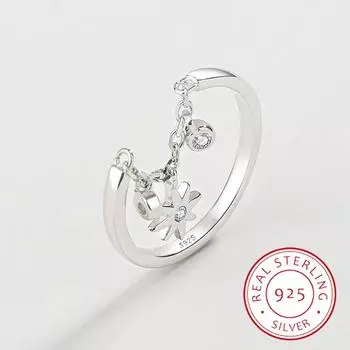 Кольцо из стерлингового серебра 925 пробы для женщин, маленький циркон, солнечный цветок, помолвка, свадебный подарок, ювелирные изделия, свадебные украшения 6 серебряный