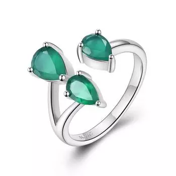 Кольцо из стерлингового серебра 925 пробы с драгоценным камнем и зеленым агатом грушей 4*6 мм, изысканные украшения для женщин и девочек, хороший подарок на день рождения resizable зелёный