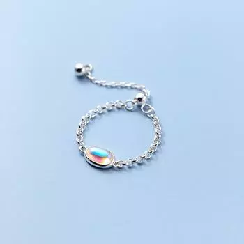 Кольцо из стерлингового серебра 925 пробы с кисточкой, длинная цепочка с лунным камнем, овальное кольцо на палец для женщин и девочек, ювелирные изделия для вечеринок Jz094