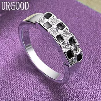Кольцо из стерлингового серебра 925 пробы в клетку с цирконом AAA, подарок на вечеринку, модные украшения 7#