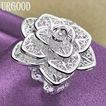Кольцо из стерлингового серебра 925 пробы с романтическим цветком, регулируемое кольцо, подарок, модные украшения