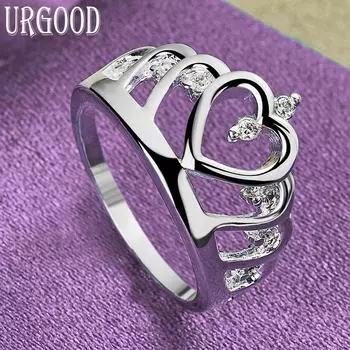 Кольцо из стерлингового серебра 925 пробы в форме сердца с короной AAA и цирконием, модный подарок, ювелирные изделия для вечеринок 7#