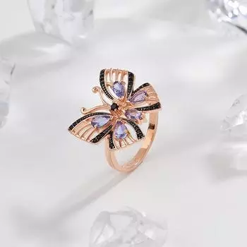 Кольцо из стерлингового серебра 925 пробы с драгоценным камнем, дизайн бабочки, натуральный танзанит, изысканные украшения для женщин, жены, хороший подарок на день рождения us ring size 7# синий