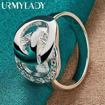 Кольцо из стерлингового серебра 925 пробы с двойным круглым цирконом 7-10 # для женщин, модные свадебные украшения для помолвки и вечеринки 7