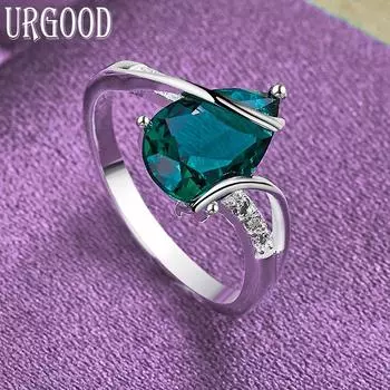Кольцо из стерлингового серебра 925 пробы с зеленым цирконом ААА, модные ювелирные изделия, подарок для вечеринки 7#